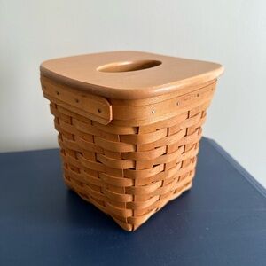 Woven Tan Basket with Wooden Lid